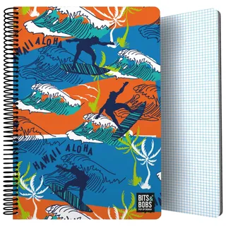 Grafoplas Notizbuch mit Kunststoffeinband, 80 Blatt, kariert, 4 x 4, 90 g, Folio-Größe, Spiralbindung, Sicherheitsverschluss, Kollektion Bits&Bobs Pop Up Design, Hawaii, FSC-zertifiziert