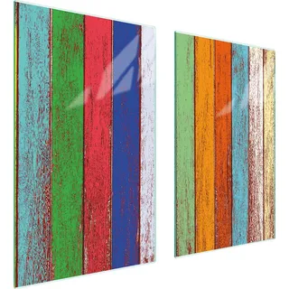 Herdabdeckplatten 2 teilig 75x52 Glaskeramikkochfeld Abdeckung Glas Schneidebrett Holz Bunt