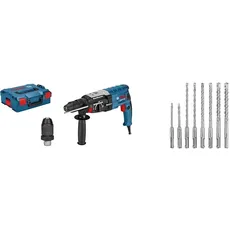 Bosch Professional Bohrhammer GBH 2-28 F (SDS-plus-Wechselfutter, 13 mm Schnellspannbohrfutter, bis 28 mm Bohr-Ø, Rückschlag-Schutz, in L-BOXX) + 8 tlg. Hammerbohrer SDS plus Set (für Beton)