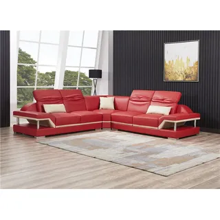 JV Möbel L Form Leder Wohnlandschaft luxus Sofa rot - Rot