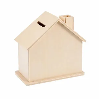 HOFMEISTER® Spardose Haus aus Kiefer 10,5 cm – Holz Sparhaus mit Schloss & Schlüssel – Geldbox für Kinder & Erwachsene – nachhaltig & langlebig