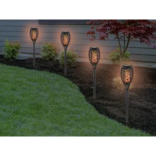 Outdoor Solarfackeln Wegeleuchten 4er Set für den Garten, Solarleuchten schwarz