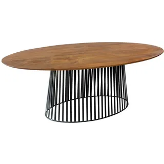 DRW Ovaler Esstisch aus Holz und Metallfuß in Walnuss und Schwarz, 200 x 100 x 75 cm