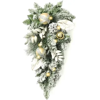 Valery Madelyn 61cm/24 Zoll Weihnachten Teardrop Swag groß mit 20 Led Timer, Weihnachten Swag mit Christmas Weiß Goldkugeln Tannenzapfen für Haustür, Treppe, Veranda, Outdoor, Fenster, Tischdeko