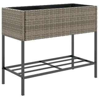 vidaXL Pflanzkübel mit Ablage Grau Poly Rattan