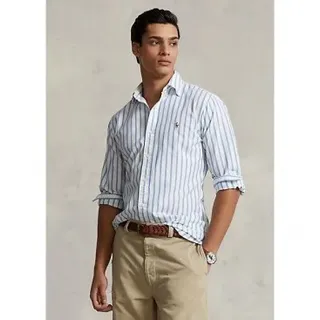 Polo Ralph Lauren für Herren. 710906622001 Custom Fit Gestreiftes Oxford-Hemd blau (L), Lässig, Baumwolle, Langarm
