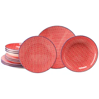 Teller-Set CREATABLE "Mediterran, Teller Set 12-tlg.", rot, 12, Steinzeug, Geschirr-Sets, Teller-Set, Mediterraner Flair, Traditionell keramische Motive