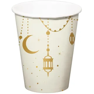 Eid Mubarak Ramadan Dekoration - Trinkbecher Gold Weiß 250ml 8 Stück - Eid Deko Stern Mond Zubehör Ramadan