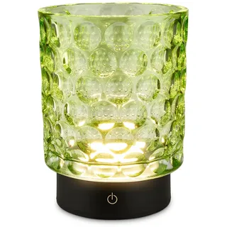 BRILONER - LED Tischlampe kabellos IP44 mit Glaskorpus, Touchdimmbar in Stufen, Akku & Lichtquelle tauschbar, Nachttischlampe, Dekolampe, Akku Tischleuchte, Wohnzimmer, Kinderzimmer, 15x11 cm, Grün