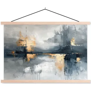 MuchoWow Poster Kunst - Grau - Gold - Abstrakt 120x80 cm , Dunkelgrau , Textil , Rechteckig , 120x80x0.15 cm , Bilder & Rahmen, Bilder, Sonstige Wandbilder