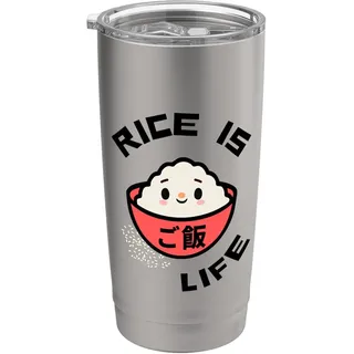 Rice is Life Rote Reisschale Asiatisches Essen Gohan Reis Doppelwandiger Edelstahl-Thermobecher