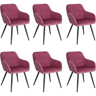 WOLTU 6 x Esszimmerstühle 6er Set Esszimmerstuhl Küchenstuhl Polsterstuhl Design Stuhl mit Armlehnen, mit Sitzfläche aus Samt, Gestell aus Metall, Bordeaux - bordeaux
