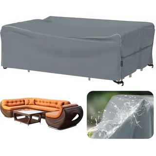 Velway Gartenmöbel Abdeckung Wasserdicht 270x180x71cm - Winddicht Schutzhülle mit Reflektierender Streifen 600D Oxford Möbelsets Abdeckung Staubfest Abdeckhauben für Gartentisch Sitzgruppe Grau