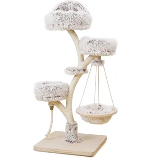 Fudajo Designer Kratzbaum in Zweigdesign 130 cm hoch, Katzenkratzbaum mit Plüsch und Sisal, Kletterbaum für Katzen, Katzenbaum mit Hängeliege