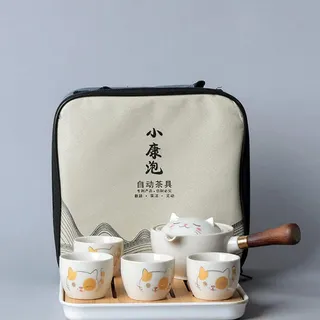 Keramik Kungfu Tee Set 360-Rotation Teekanne 4-Teetassen Reisetasche