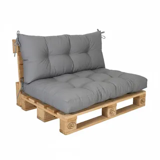 Relaxdays Palettenkissen Set, Sitzpolster BT: 126x85 cm & Rückenlehne HB: 42x126 cm, Outdoor, für Palettenmöbel, grau