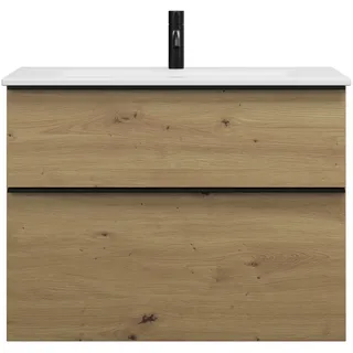 burgbad Eqio Slim Keramik-Waschtisch inklusive Waschtischunterschrank, 820x490x620mm, SHBT082F5662C0001G0252, Farbe: Eiche Dekor Urban / Eiche Dekor Urban, Griffleiste Schwarz Matt G0252