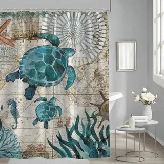 MUSOLEI Duschvorhänge 180X200 Meer Schildkröte Duschvorhang 3D-Druck Badewanne-Vorhang Anti-Schimmel Wasserabweisende Duschvorhänge mit Ringen waschbare Badezimmer-Vorhänge, Schildkröte