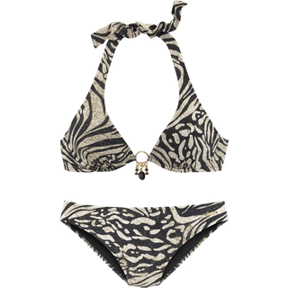 Bügel-Bikini BRUNO BANANI, Damen, Gr. 42, Cup E, braun (braun, bedruckt), Microfaser, Polyamid, bedruckt, Bikini-Sets Bügel-Bikini, in trendigem Animalprint, Topseller