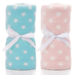 LeerKing Unisex Babydecke 2er Pack Jungs Mädchen Kuscheldecke Krabbeldecke Babybettwäsche Kinderwagen flauschig für Neugeborene Weiche Decke 75cmx100cm Blau+Pink