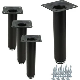 4 x Höhenverstellbare Möbelbeine, Schwarz Matt, 15 cm, Rund, Ideal für Sofas, Kommoden und TV-Möbel - Set mit 4 Beinen und Schrauben - Schwarz