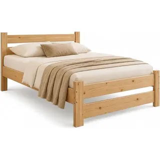 Massivholzbett | Futonbett | Naturholzbett bettgestell | Hochbett aus 100% Naturholz | kopfteil Bett | Bett mit lattenrost Und kopfteil |Seniorenbett | bettgestell (90x200 cm)