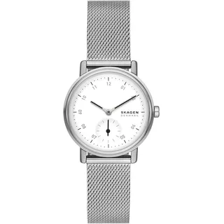 Skagen Kuppel Uhr für Damen, Quarzwerk mit Edelstahl- oder Lederarmband, Silberton und Weiß, 32MM