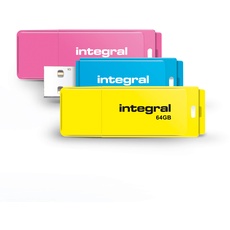Integral 64GB Neon USB 2.0 Flash-Laufwerk 3er-Pack (Pink/Blau/Gelb)