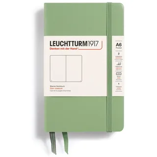 Leuchtturm1917 363943 Notizbuch Pocket (A6), Hardcover, 187 nummerierte Seiten, Salbei, Blanko