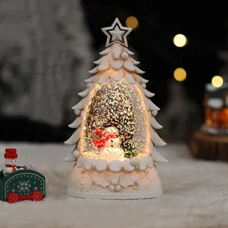 Schneekugel Weihnachten mit Beleuchtung, Weihnachtslaterne mit Schneegestöber, LED Weihnachtsdeko Vintage Schneekugel Laterne, Weihnachtsbaum Nachtlicht Batteriebetrieben für Weinachtsdekorationen (C)