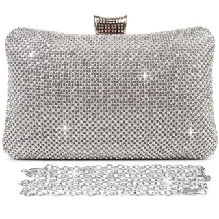 BAIGIO Damen Abendtasche Silber Clutch Tasche Glitzer Brauttasche Elegant Handtasche Glitter Umhängetasche mit Strass für Party Hochzeit