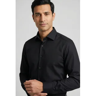 Businesshemd OLYMP "Luxor modern fit", Herren, Gr. 46, N-Gr, schwarz, Web, Obermaterial: 64% Baumwolle, 27% Polyester, 9% Elasthan, Hemden Businesshemd, Comfort Stretch, Climate Control