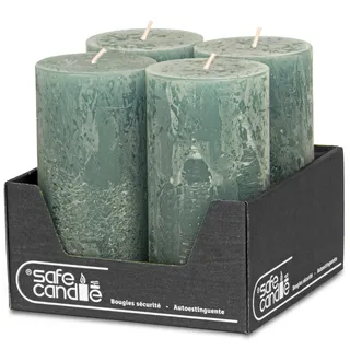 DecoLite: Stumpenkerzen Rustik 4er Set 140x70 mm | Selbstverlöschend Safe Candle | Durchgefärbt RAL-zertifiziert | Brenndauer ca. 69h | Made in Germany | Rustik Deko Kerzen (salbei)