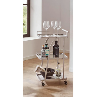 Servierwagen , Hellgrau , Metall, Glas , rechteckig , eckig , 45x79x35 cm , einfacher Aufbau , Esszimmer, Barmöbel, Barwagen