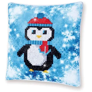 Diamond Dotz DDP2-023 Kissen Pinguin, Kissenbezug mit Diamantbild zum Selbstgestalten, ca. 18 x 18 cm groß, Malen mit Diamanten, ideal als Homedeco und Geschenk, Bunt