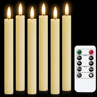 YushengTai 6 Pcs Stabkerzen LED, 25cm Kerzen Lang Dünn LED Stabkerzen mit Timerfunktion & Flackernd, LED Stabkerzen mit Fernbedienung für Innendekorationen, Helloween Deko (Batterien Nicht)