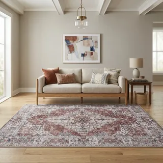 Teppich SEHRAZAT "Vintage 3540, auch als Läufer", rot, B:160cm H:5mm L:230cm, Baumwolle, Polyester, Teppiche, Teppich, waschbare Vintage Teppiche, Kurzflor