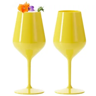 Doimoflair Weingläser aus Kunststoff bruchsicher Weinbecher Sektgläser Plastik Gelb 47 cl.