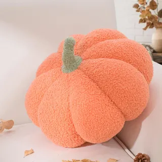 Yhoelata Halloween Kürbis Kissen Groß, Pumpkin Pillows Kissen Kürbisform Orange Dekokissen, Herbst Zierkissen Aesthetic Sofakissen, Bett Deko Kissens Runden für Kind Schlafzimmer, Geschenk 30 cm