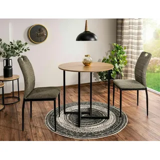 Kleiner runder Esstisch PALMIRO - Eiche / Schwarz