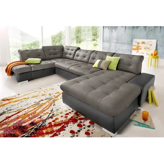 Wohnlandschaft SIT & MORE "Palomino U-Form", grau (fango, delfin), B:355cm H:84cm T:208cm, NaturLEDER (echtes Rindsleder) in Sitz und Rücken. Korpus mit Kunstleder SOFTLUX bezogen;Kunstleder SOFTLUX/Struktur (100% Polyester);NaturLEDER: Bitte beachten Sie, dass Lederbezüge mehr Nähte aufweisen als Stoffbezüge.;Kunstleder SOFTLUX/Feinstruktur (100% Polyester), Sofas, Wohnlandschaft, wahlweise in XL oder XXL