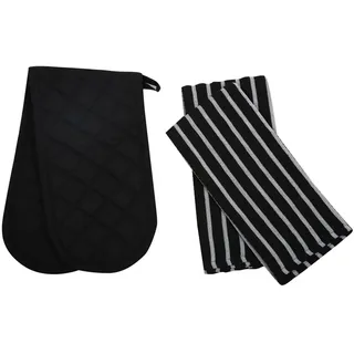 Penguin Home Hitzebeständige Ofenhandschuhe mit 2er-Set, Geschirrtuch-Ofenhandschuhe, Lange Manschetten, Backhandschuhe zum Kochen, (schwarz), Größe – (18 x 90 und 65 x 45 cm)