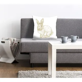 Dekokissen QUEENCE "Thorge", gold (goldfarben, bedruckt), B:40cm L:40cm, Polyester, Dekokissen_Sitzkissen_Kissenhüllen, Dekokissen, mit einem flauschigen Hasen