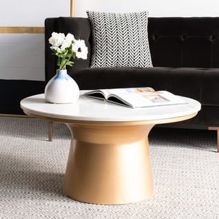 SAFAVIEH Modern Accent Table with Iron Legs, in White and Brass, 77 X 77 X 36.83