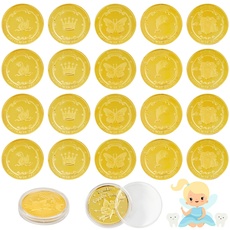 Ticeed 20 Stück Gold Zahnfee Münzen Goldtaler mit Verschiedene Cartoon Designs Zahnfee Geschenke Ideen Souvenirs Tooth Fairy Coins für Kinder Jungen und Mädchen mit Verlorenen Zähnen
