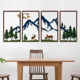 DUOOLN 4 StüCk Metall Bergblick Wanddekoration,Schwarze Linie Malerei Wandbehang,Abstraktes Minimalistisches Rustikales NatüRliches Haus Wandschild Garten Home Decor Skulptur
