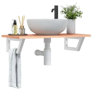 vidaXL Waschtischplatte mit Halterung Stahl und Massivholz Eiche