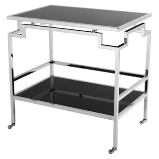 Casa Padrino Luxus Bar Trolley Servierwagen aus Edelstahl vernickelt und schwarzem Glas - 72 x 47 x H. 71,5 cm