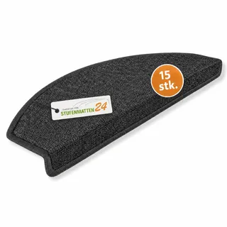 Kettelservice-Metzker Stufenmatten Treppe Rambo, 15er Set, halbrund, Anthrazit, ca. 65 x 24 x 4 cm, Flor 6 mm, Trittschall ~20 dB, Polypropylen, PVC-Winkel, gekettelte Kanten