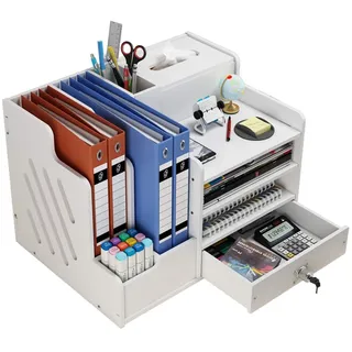 Weißer Schreibtisch-Organizer, Mehrzweck-Dokumentenablage, Schreibtischaufsatz, Aufbewahrungsregal, für Zuhause, Büro, Schule (PB07-2)